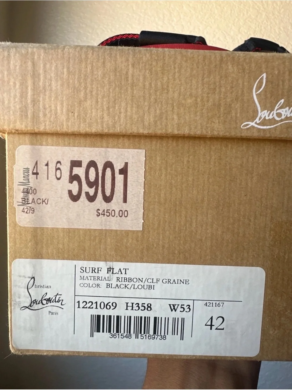Christian Louboutin Red Footbed Sandals with Black Logo Straps